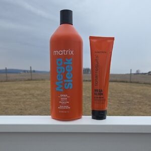 Matrix Mega Sleek Shampoo 33.8 Oz and Matrix Mega Sleek Smoothing Cream 5.1 Oz